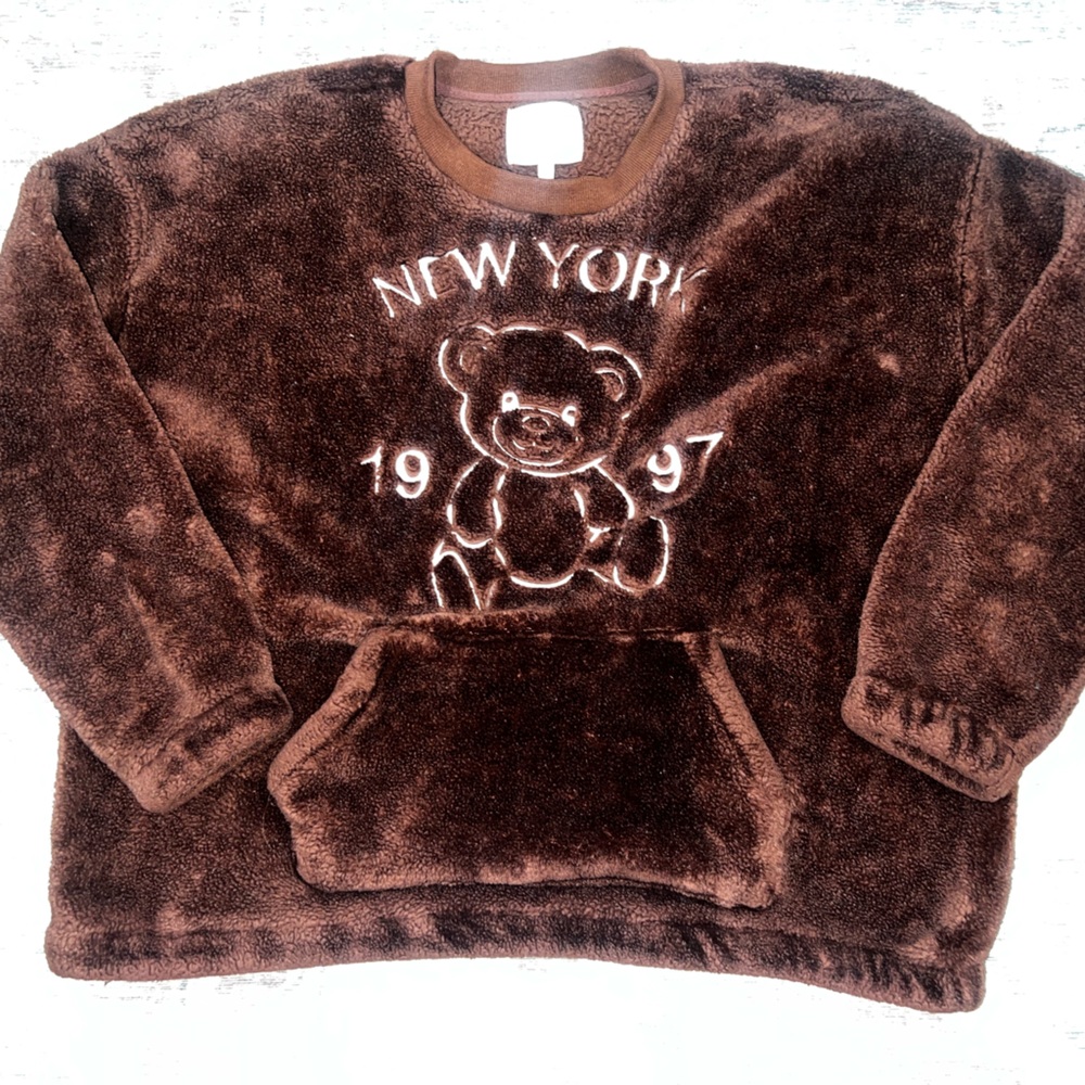 Cozy Teddy Bear Pullover Sweater – Brown Plush Fleece